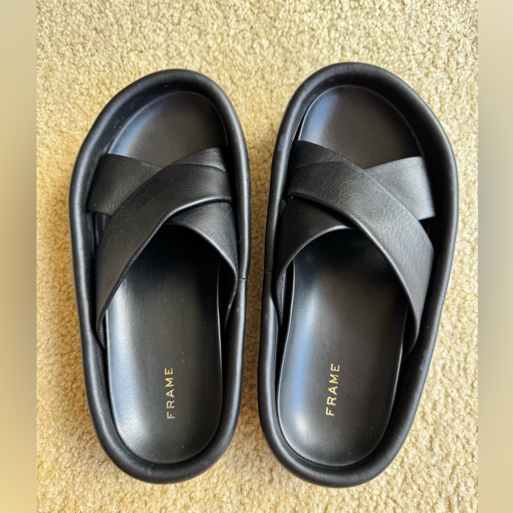 Frame Denim Black Cross-Strap Sandals - Picture 2 of 4